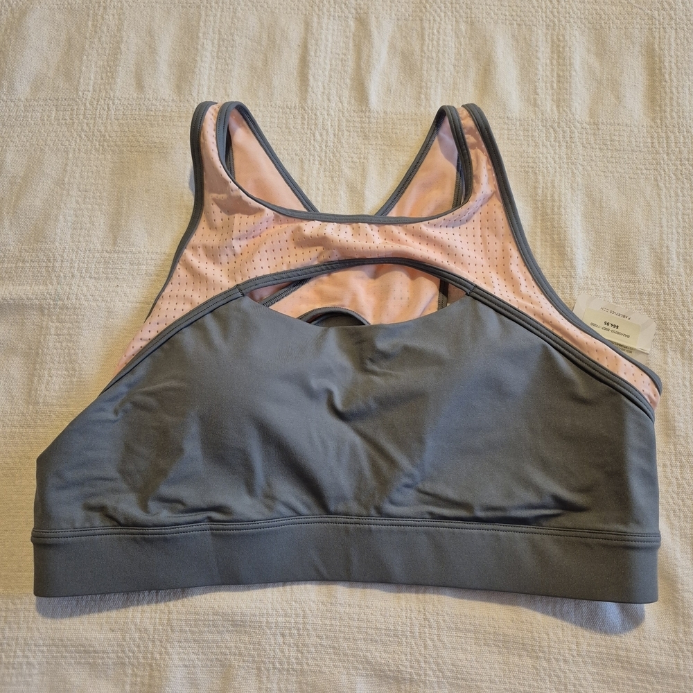 Fabletics women's Large pink & gray mesh breathable medium impact sports NWT